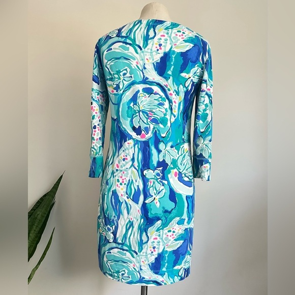 Lilly Pulitzer Gold Button Knee Length Vibrant Long Sleeve Patterned Dress sz S - Picture 3 of 5